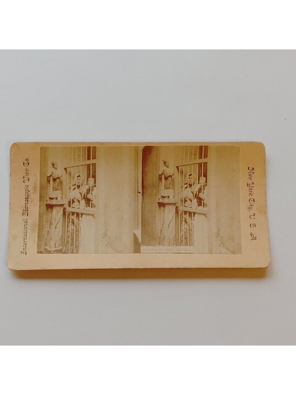 ANTIQUE STEREOGRAPH CARD A Cuban Window Havana CUBA